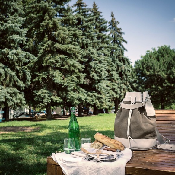 M0851 Black Leather Nylon Bucket Tote Bag - Picture 4 of 6